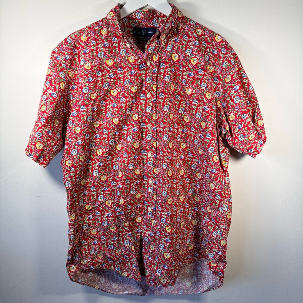 Ralph Lauren Classic Fit Floral Print Shirt Men’s Large Red Multicolor Button Up